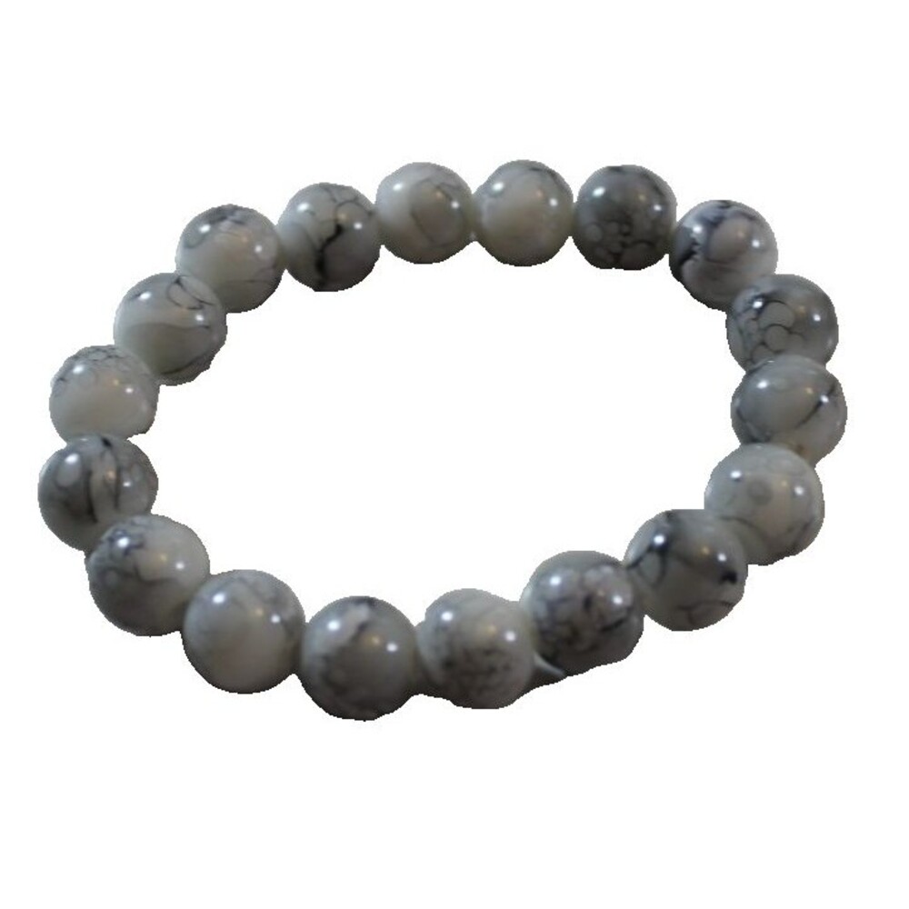 Vintage Howlite Round Stone Beaded Stretch Bracelet - Stone Material